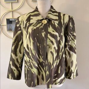 Sharon Young Stylish Green and Brown Women's military design one button Jacket